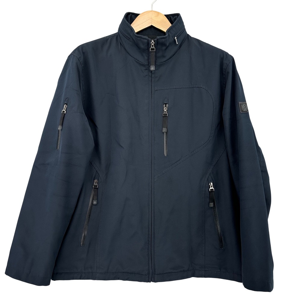 Tumi T-Tech Mens Navy Blue Softshell Full Zip Jacket with Stowaway Hood Size L
